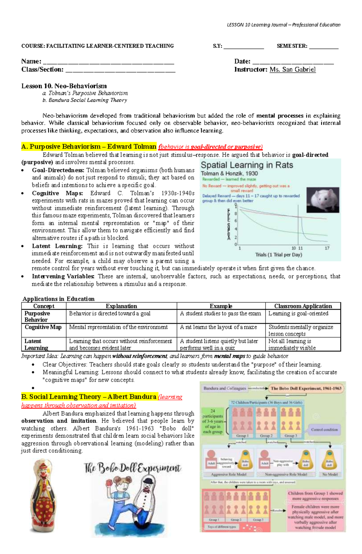 Learning Journal L10: Purposive Behaviorism & Social Learning Theory ...