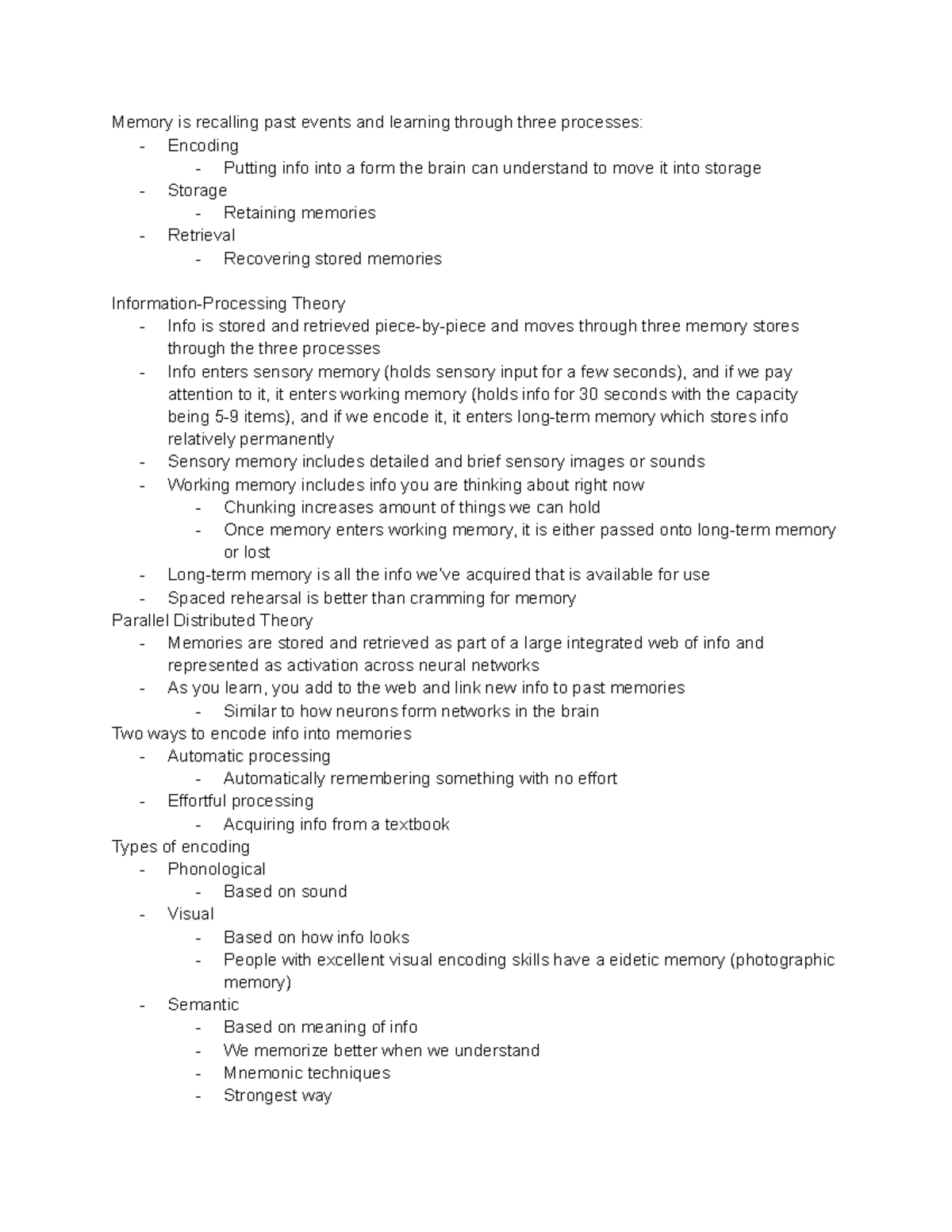 PS102 Chapter 8: Memory Processes - Encoding, Storage, and Retrieval ...