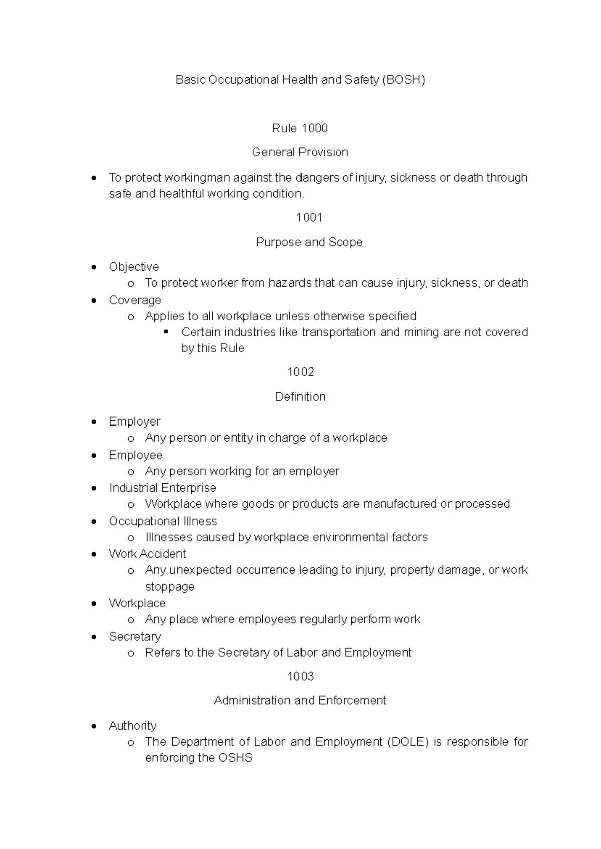 BOSH Midterm Reviewer - Study about bosh - Basic Occupational Health ...