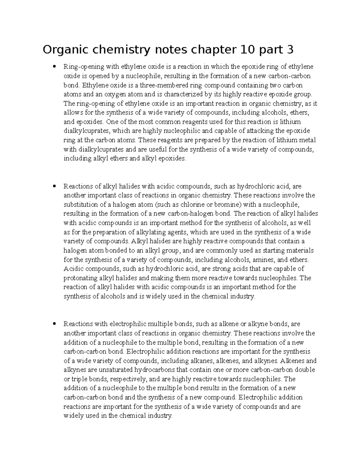 Organic chemistry notes chapter 10 part 3 - Ethylene oxide is a three ...