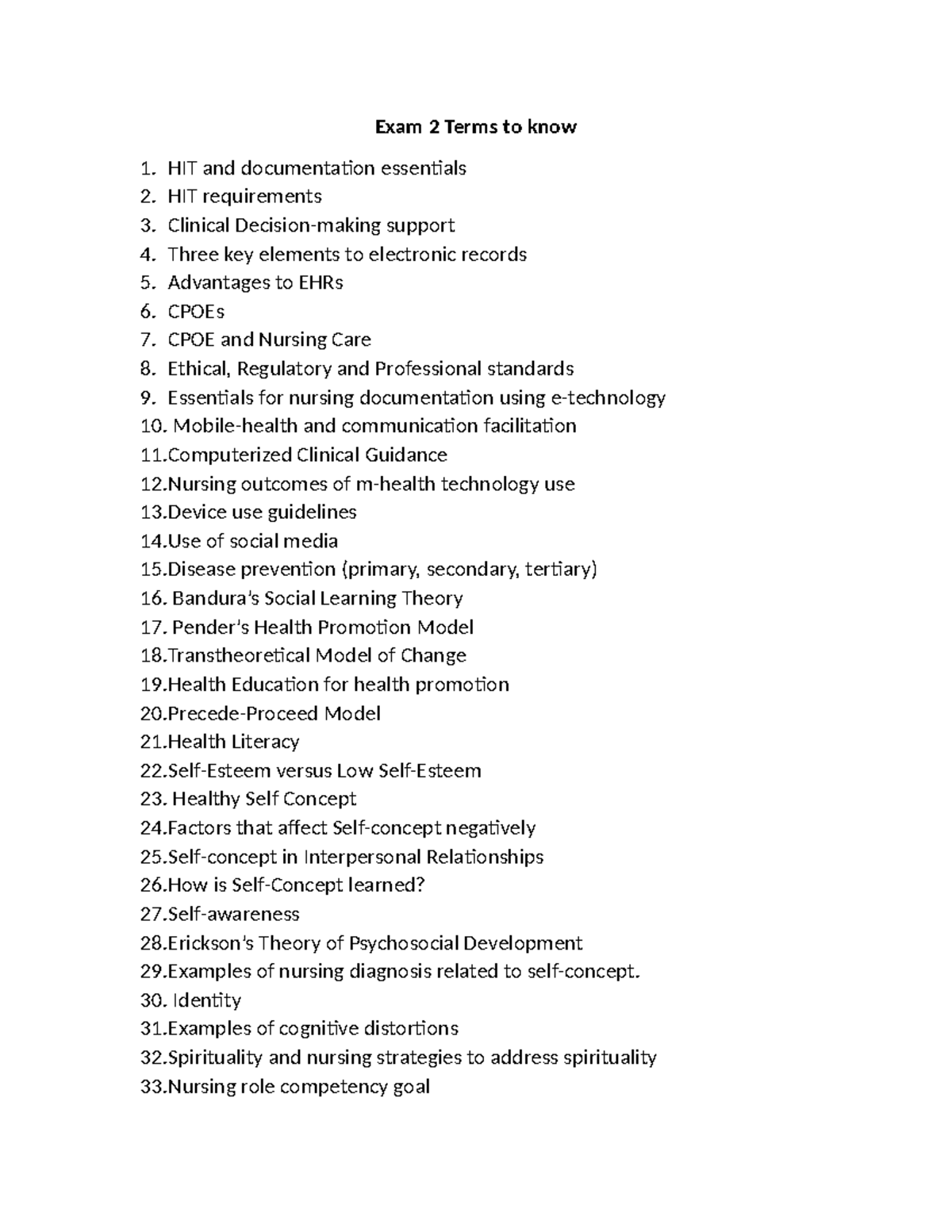 3180 Exam 2 Key Terms and Concepts in HIT and Nursing - Studocu