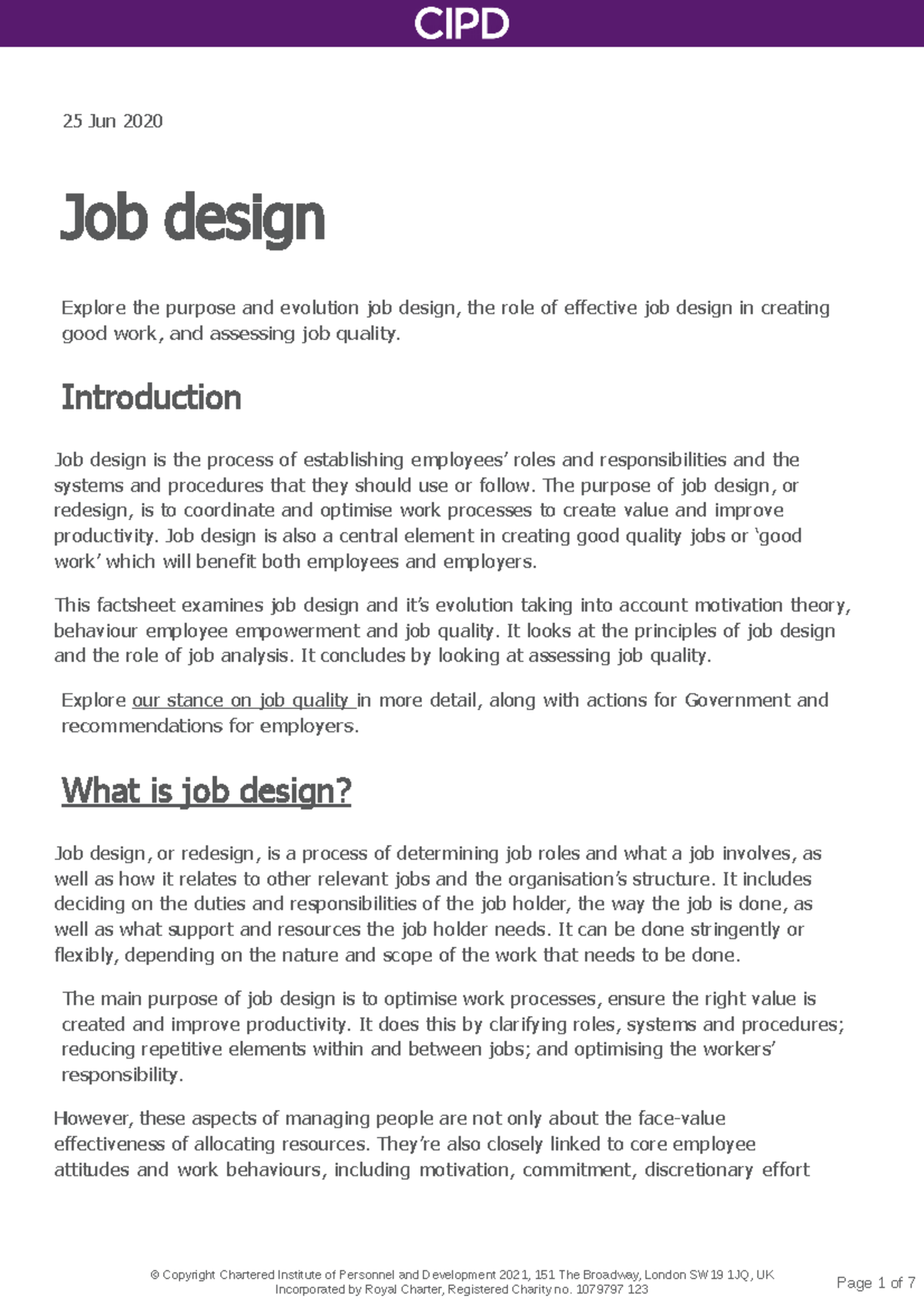 Job Design Overview: Principles, Evolution, and Quality Assessment ...