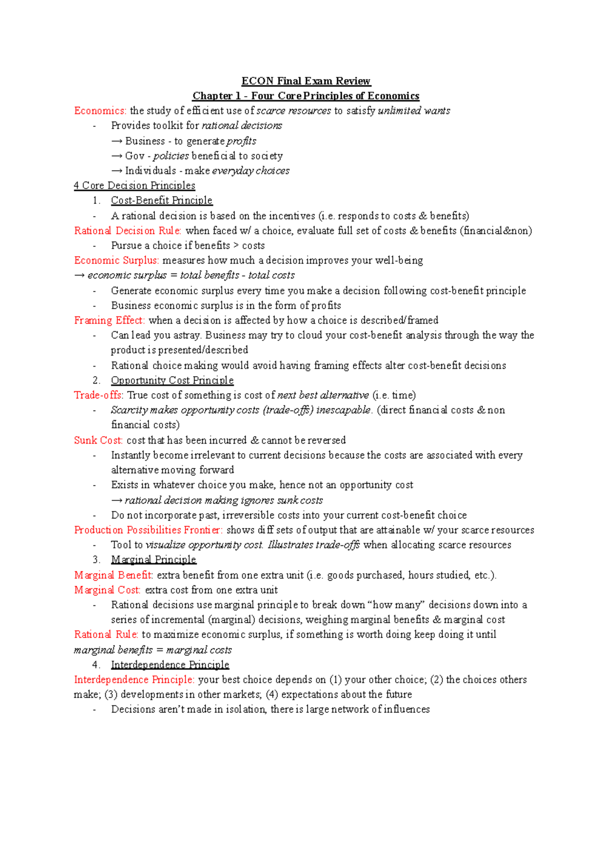 ECON Final Exam Review: Core Principles & Key Concepts - Studocu