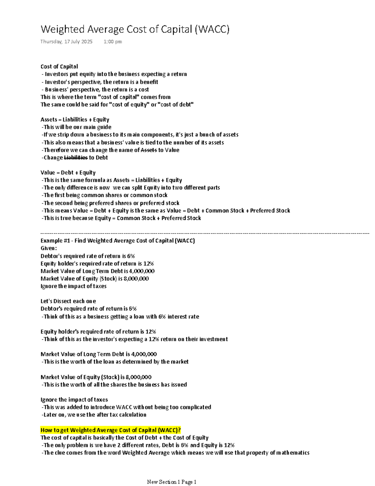 WACC Analysis and Calculation Guide for Finance 101 - Studocu
