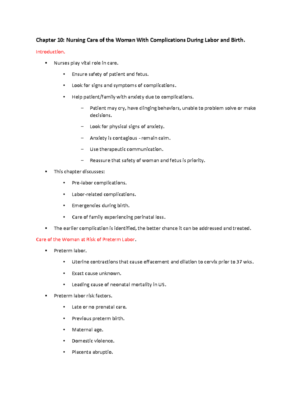 Nursing Care for Women with Complications During Labor & Birth ...