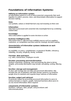INF 101 Lecture Notes: Understanding Information Systems and Their ...
