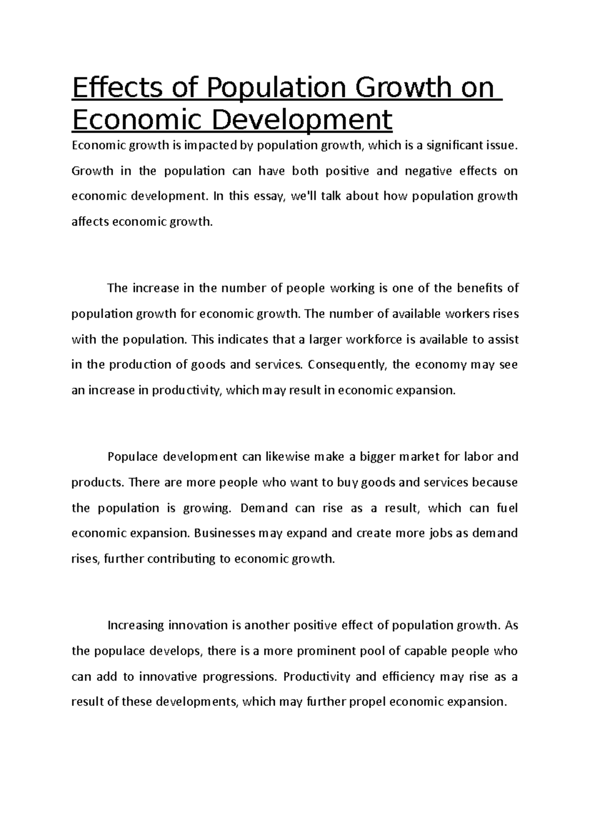 Effects of Population Growth on Economic Development - Effects of ...