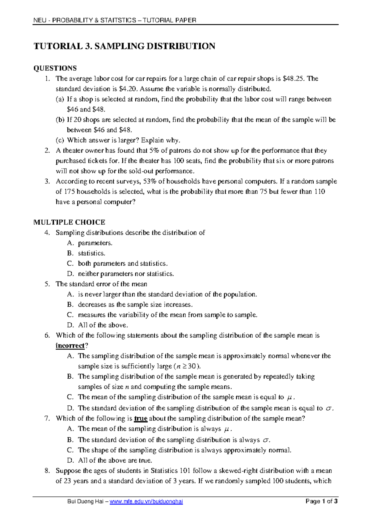 MStat Tutor 03 - data structure - NEU - PROBABILITY & STAITSTICS ...