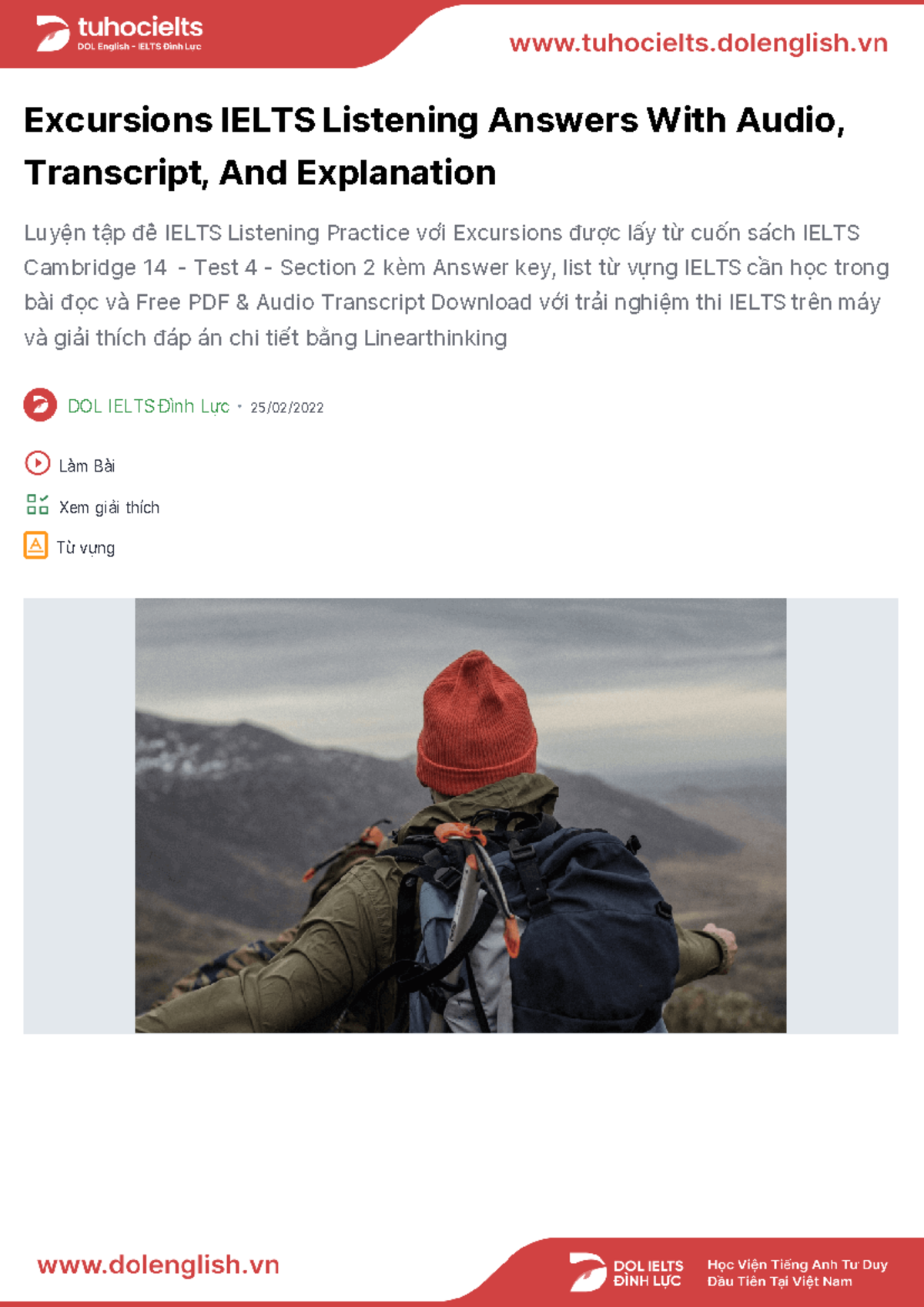 Excursions IELTS Listening Answers and Analysis - CAM 14 Test 4 - Studocu