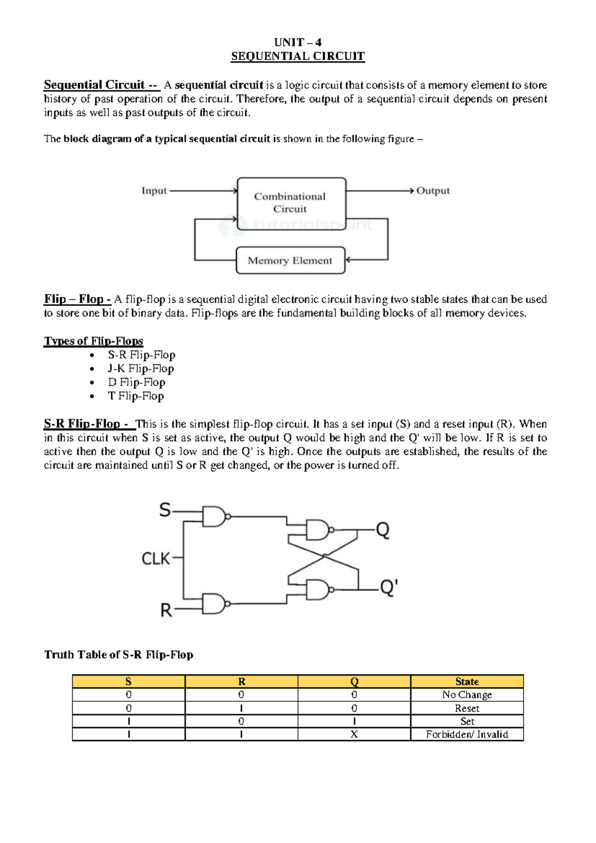 UNIT - 4 DECO - It is a notes of unit 4 - UNIT – 4 SEQUENTIAL CIRCUIT ...