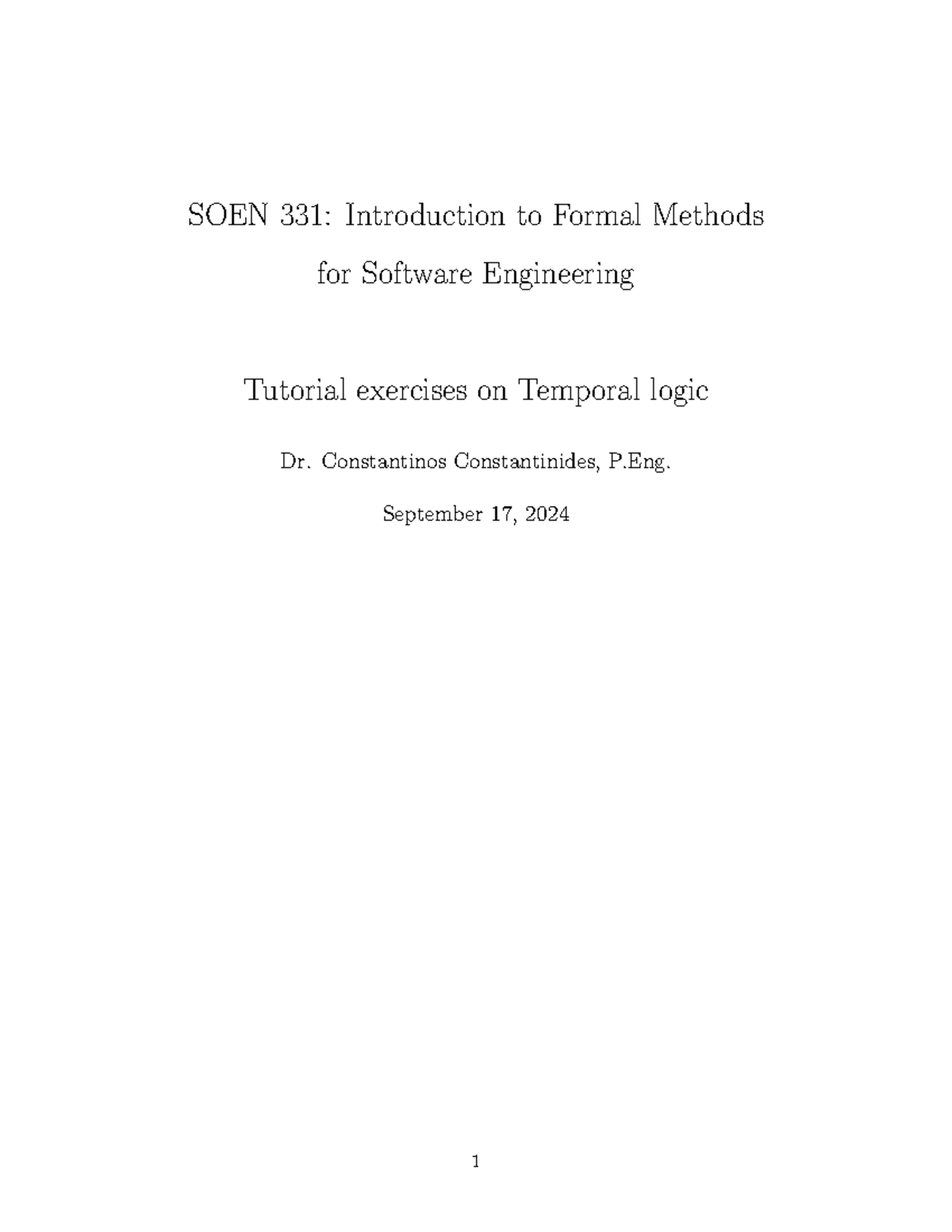SOEN 331: Tutorial Exercises on Temporal Logic for Software Engineering ...