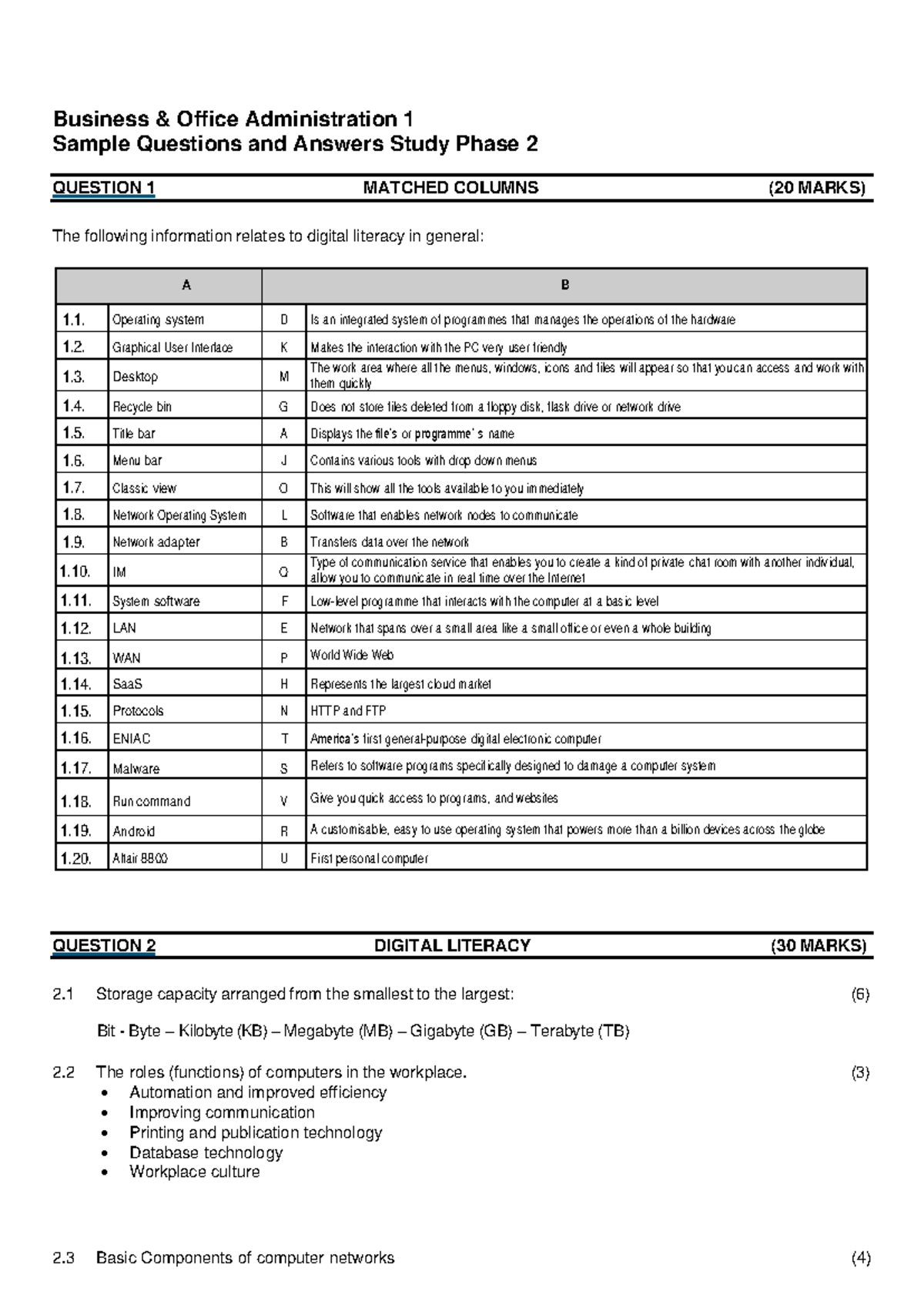 BOA1: Business Office Admin Sample Test 2 with Answers - Studocu