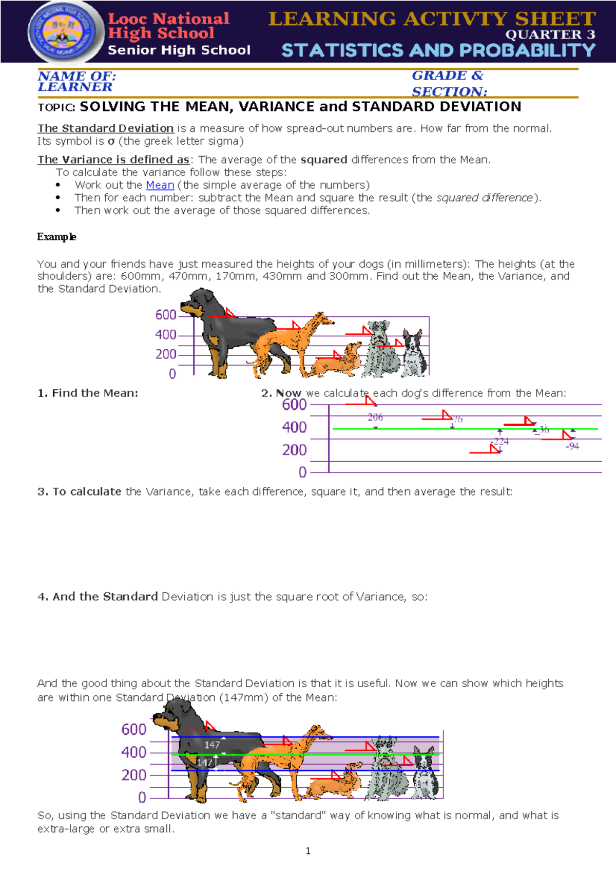 Week 3 - Learning Activity: Mean, Variance & Standard Deviation - Studocu
