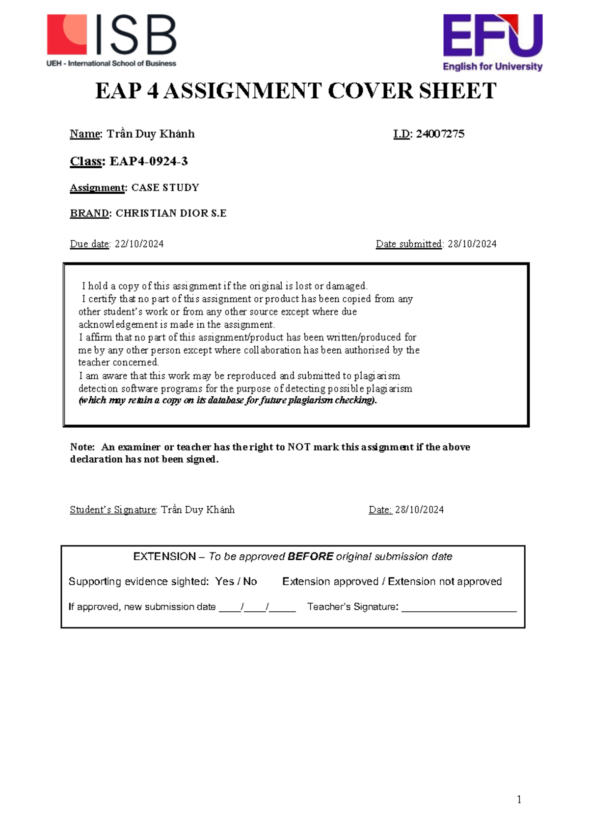 EAP 4 Case Study: Strategic Insights on Christian Dior S. - Studocu
