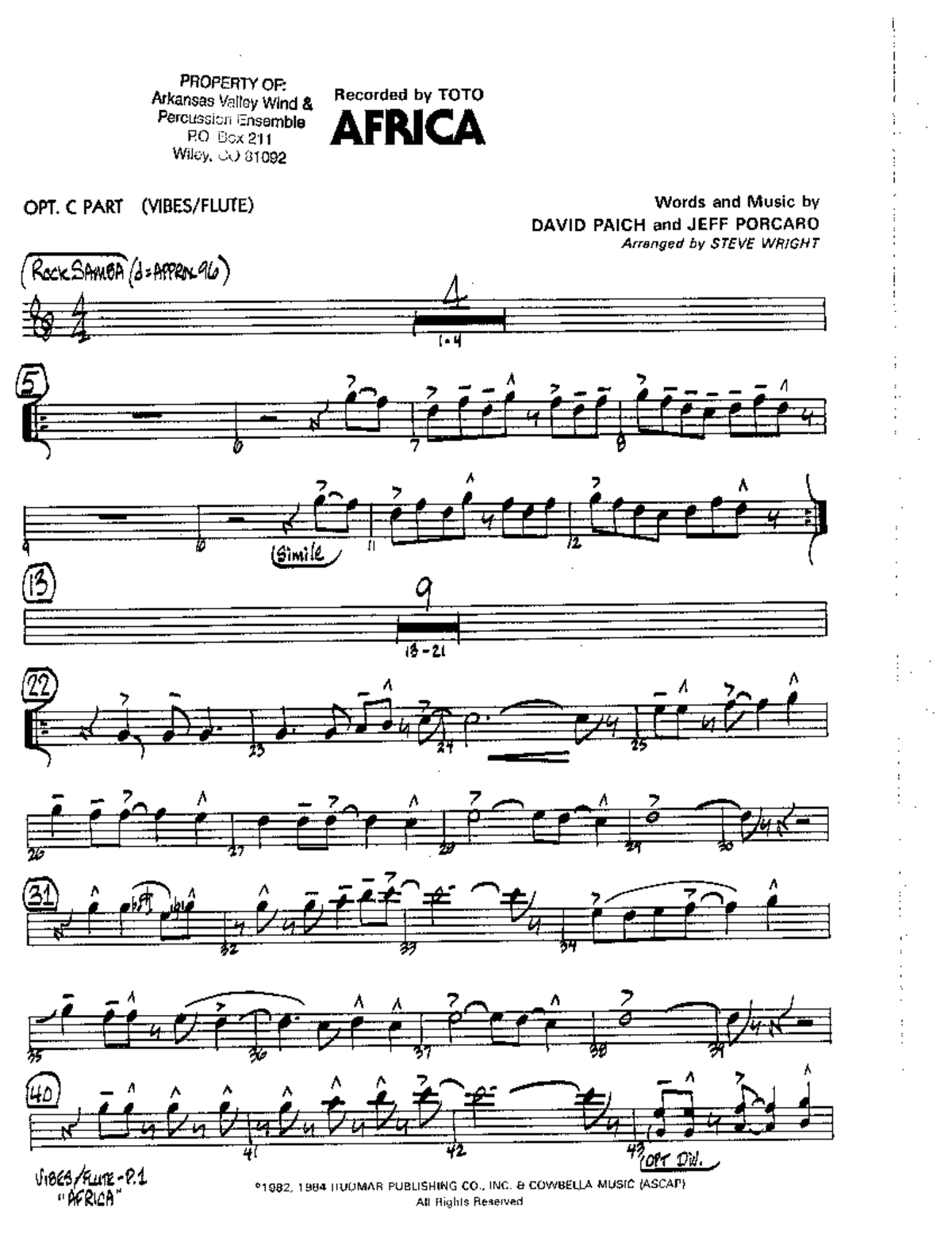 TOTO AFRICA Arrangement for Percussion Ensemble (AFR 211) - Studocu
