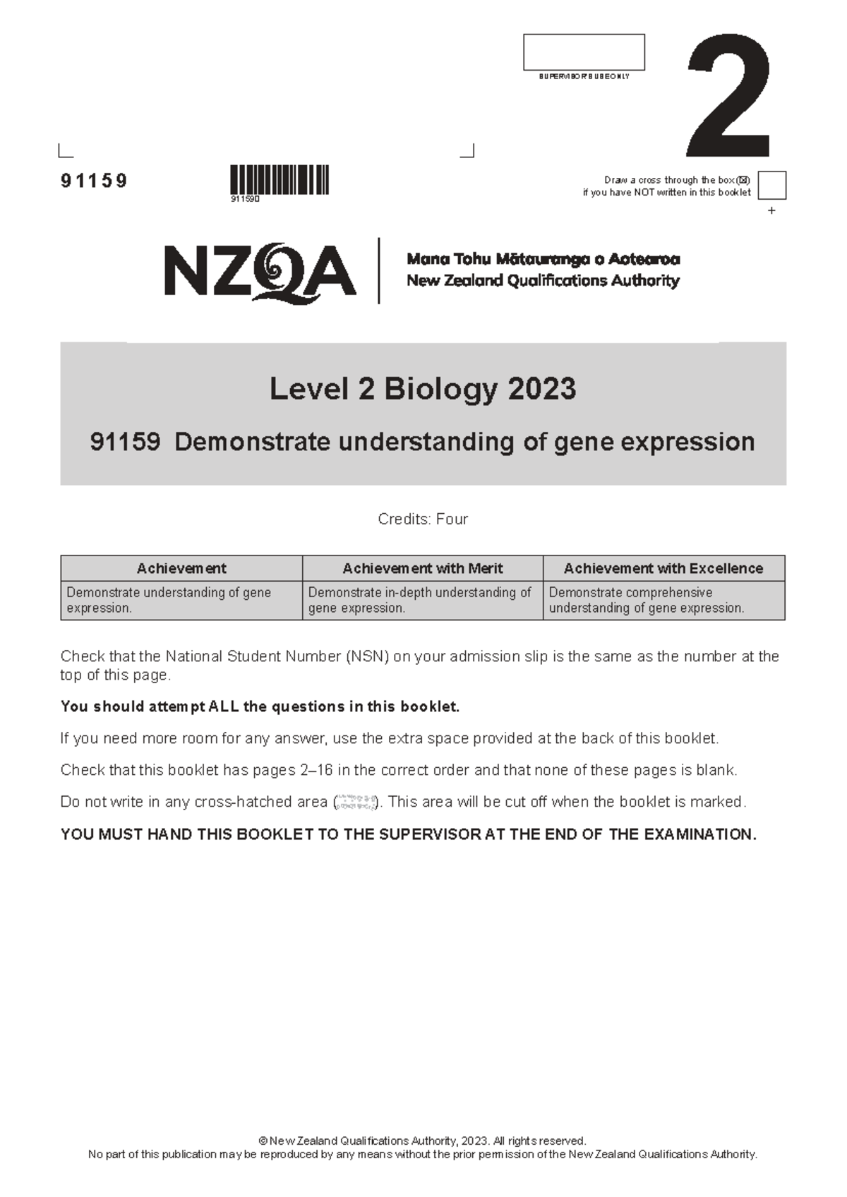 Biology 91159: Understanding Gene Expression - Practice Exam 2023