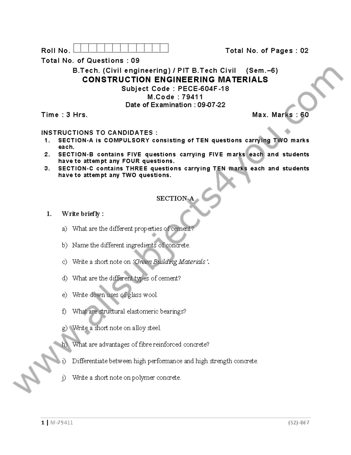CEM P1 - Construction Engineering Materials Exam Notes - Studocu