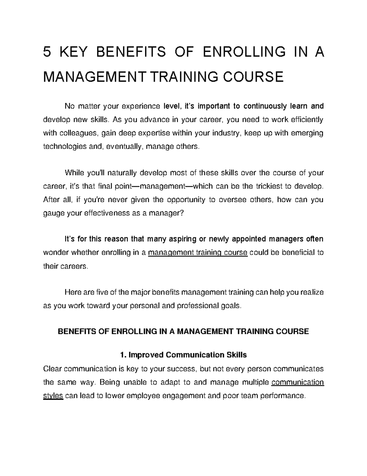 5 KEY Benefits OF Enrolling IN A Management Training Course - 5 KEY ...