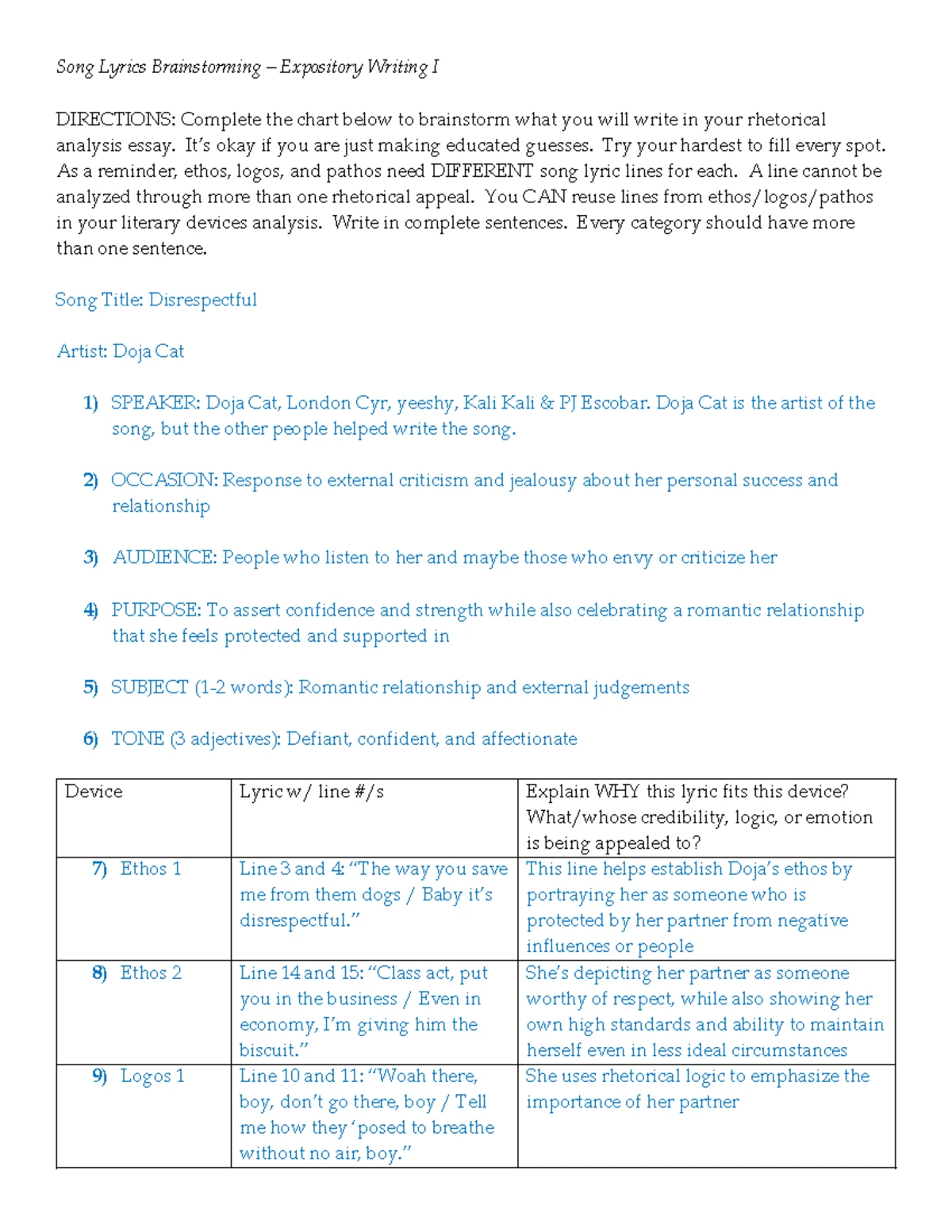 Rhetorical Analysis Assignment: Song Selection and Guidelines - Studocu