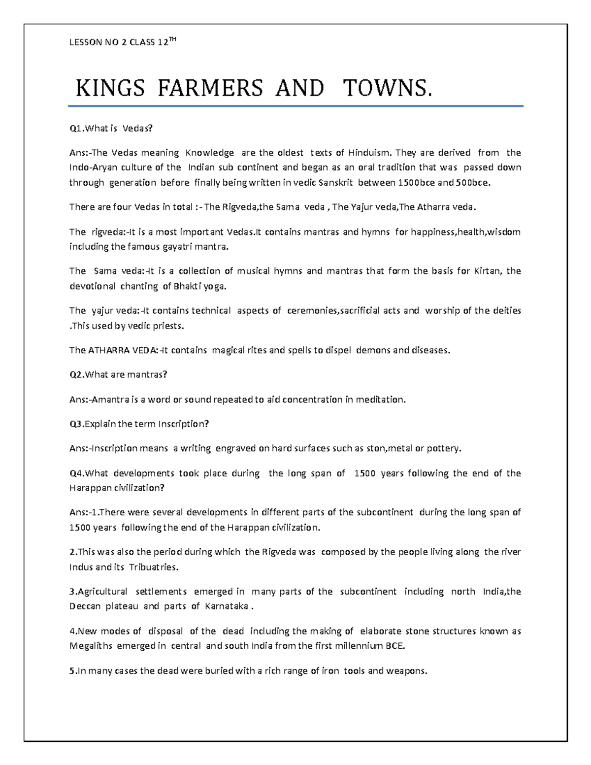 12th History Chapter 2 - King farmers and town - KINGS FARMERS AND ...