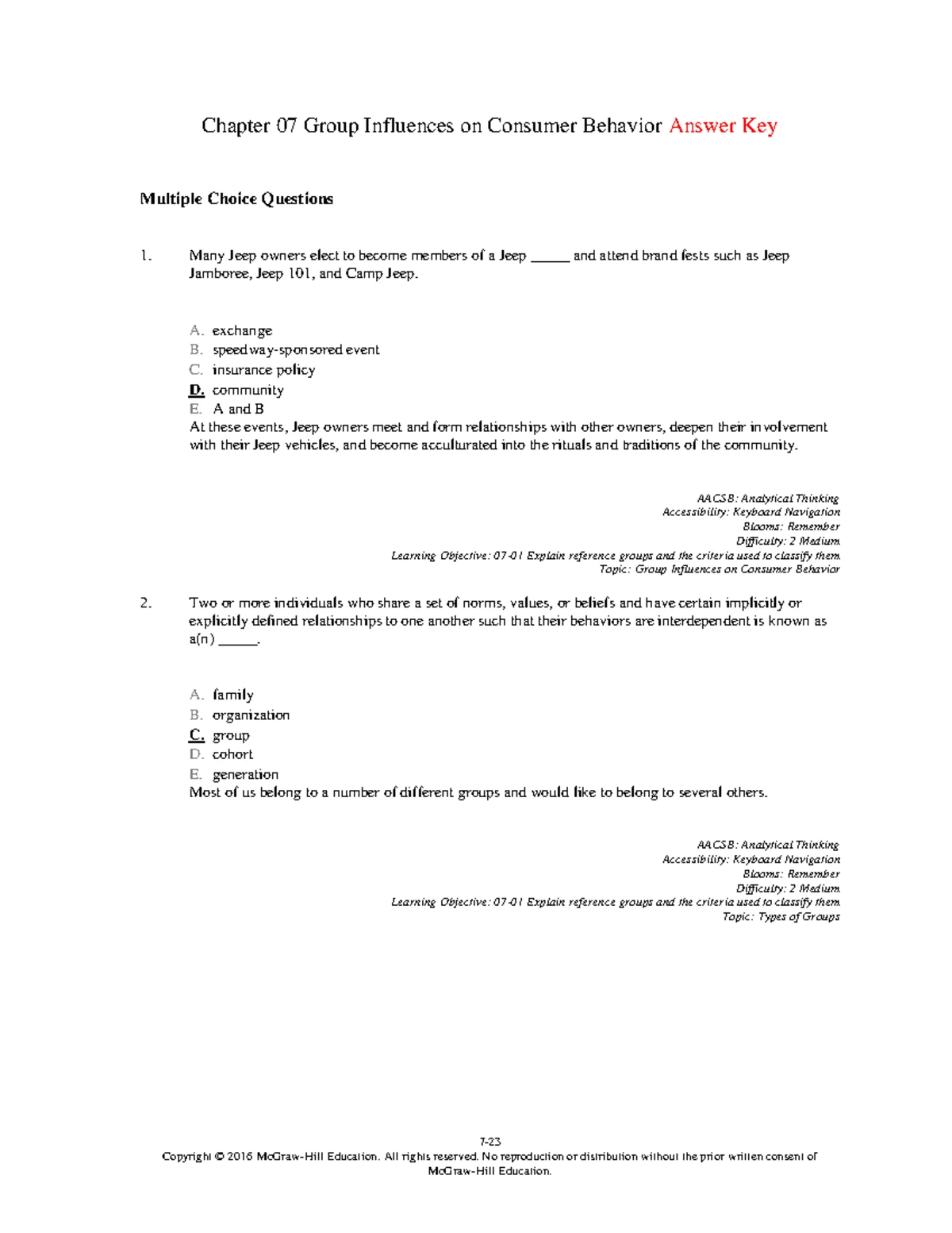 Chapter 02: Variations in Consumer Behavior - Answer Key & MCQs - Studocu