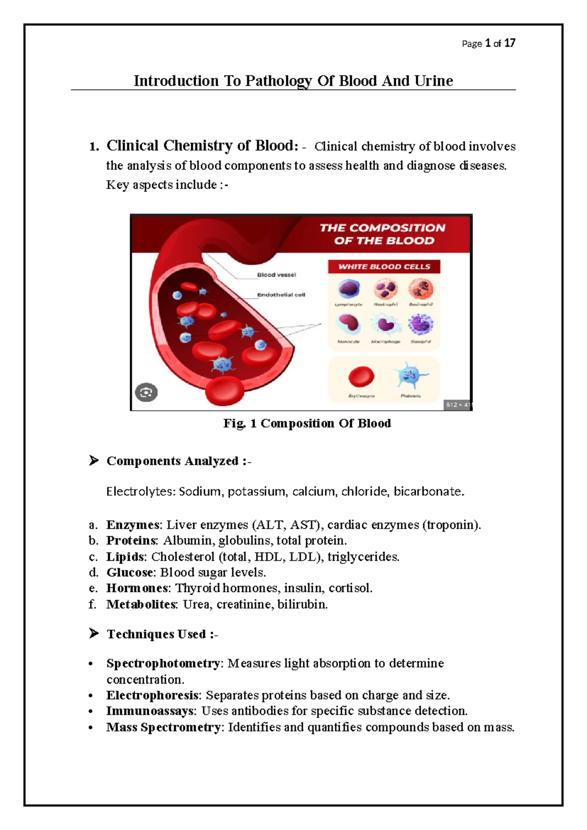 Pathology Project on Blood and Urine Analysis - M.S.Sawsakke - Studocu