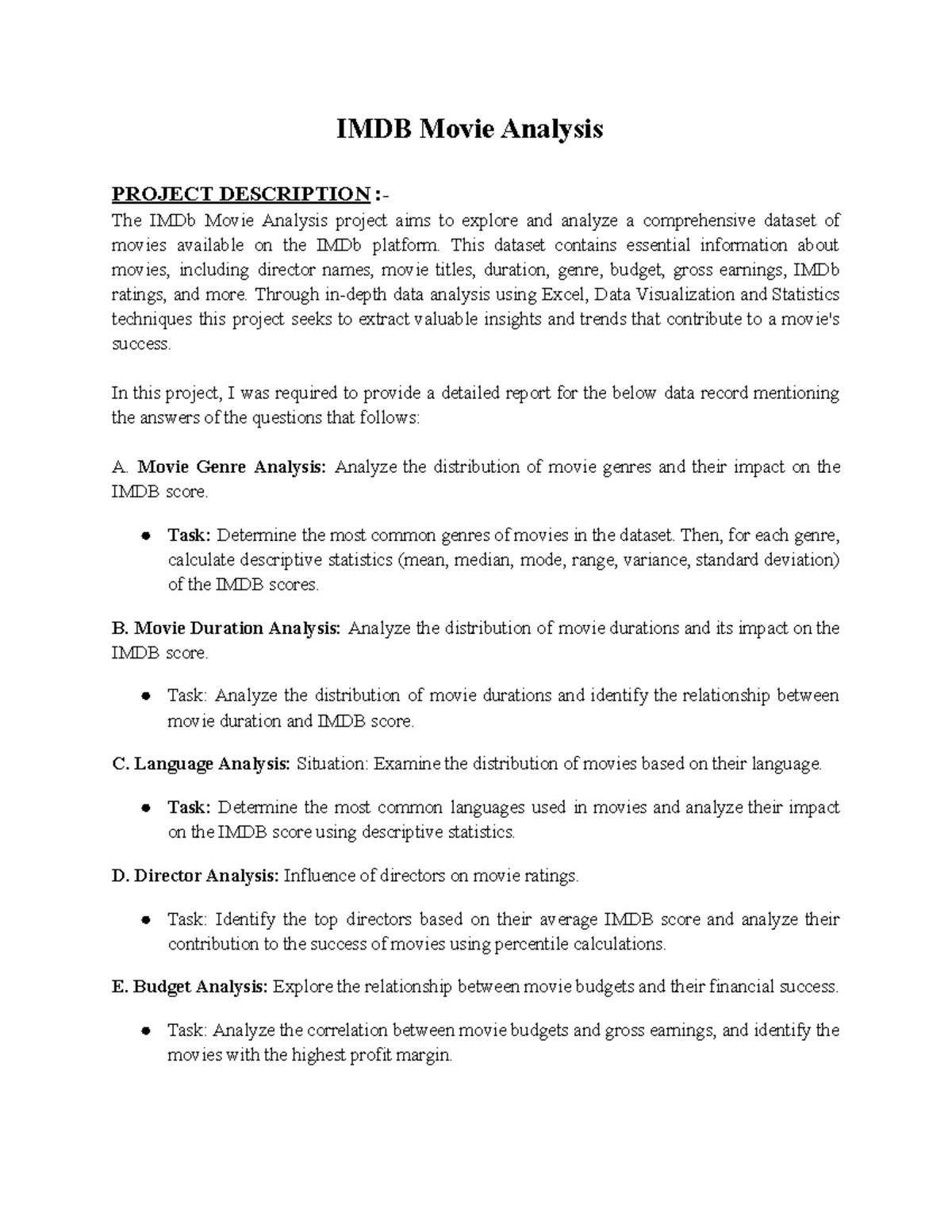 Imdb project - ......................................... - IMDB Movie ...