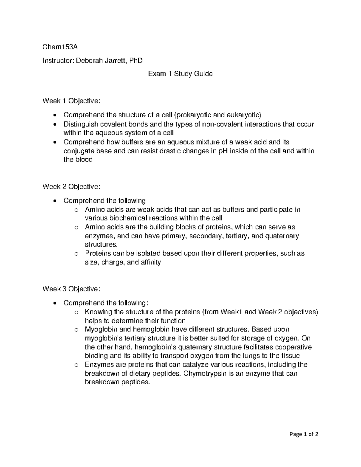 Chem153A Exam 1 Study Guide: Key Concepts and Objectives - Studocu