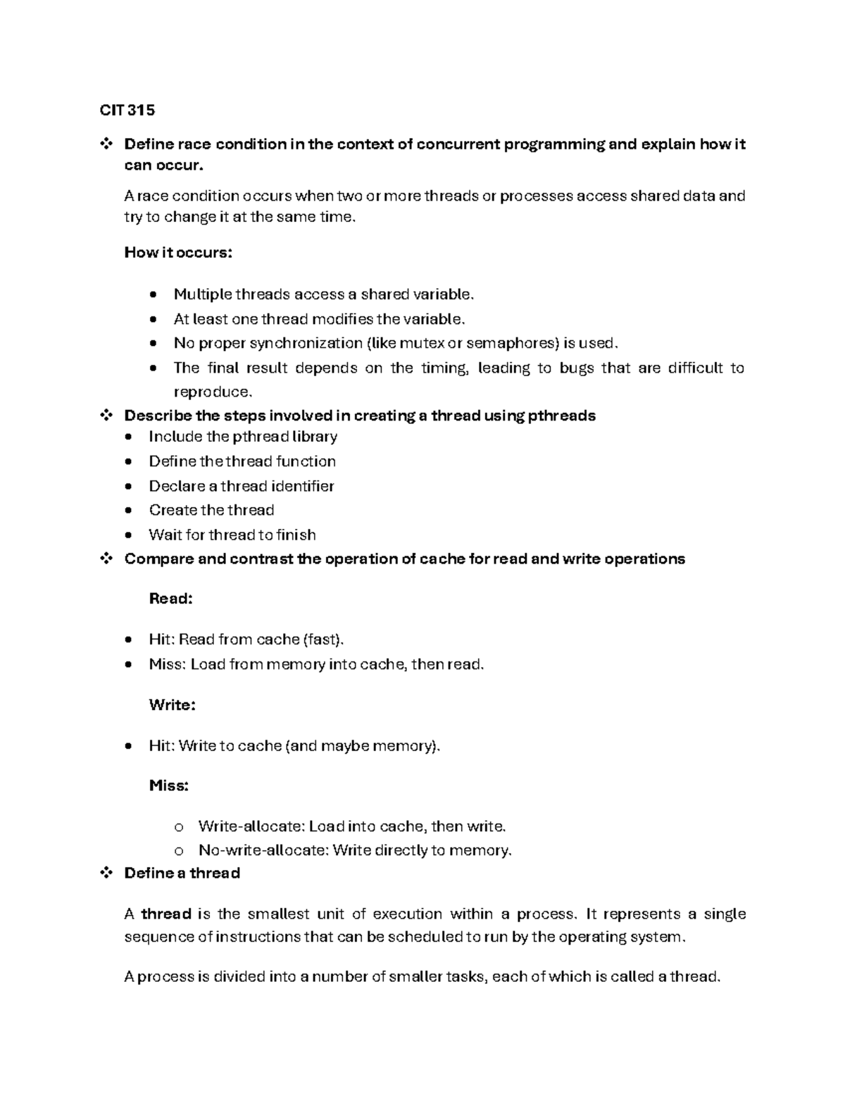 CIT 315 - Race Conditions and Thread Management in Concurrent ...