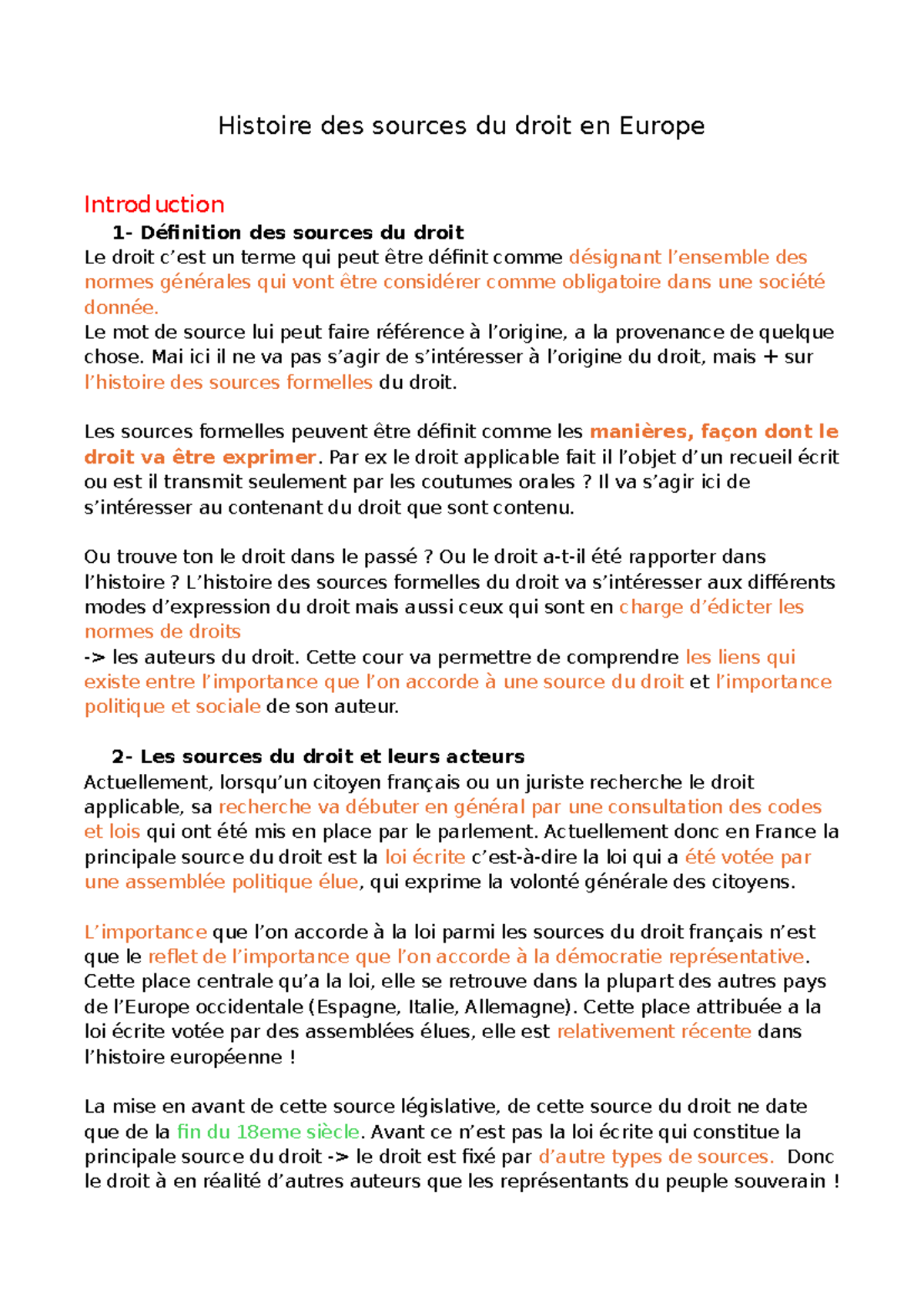 Histoire des Sources du Droit en Europe : Évolution et Impact - Studocu