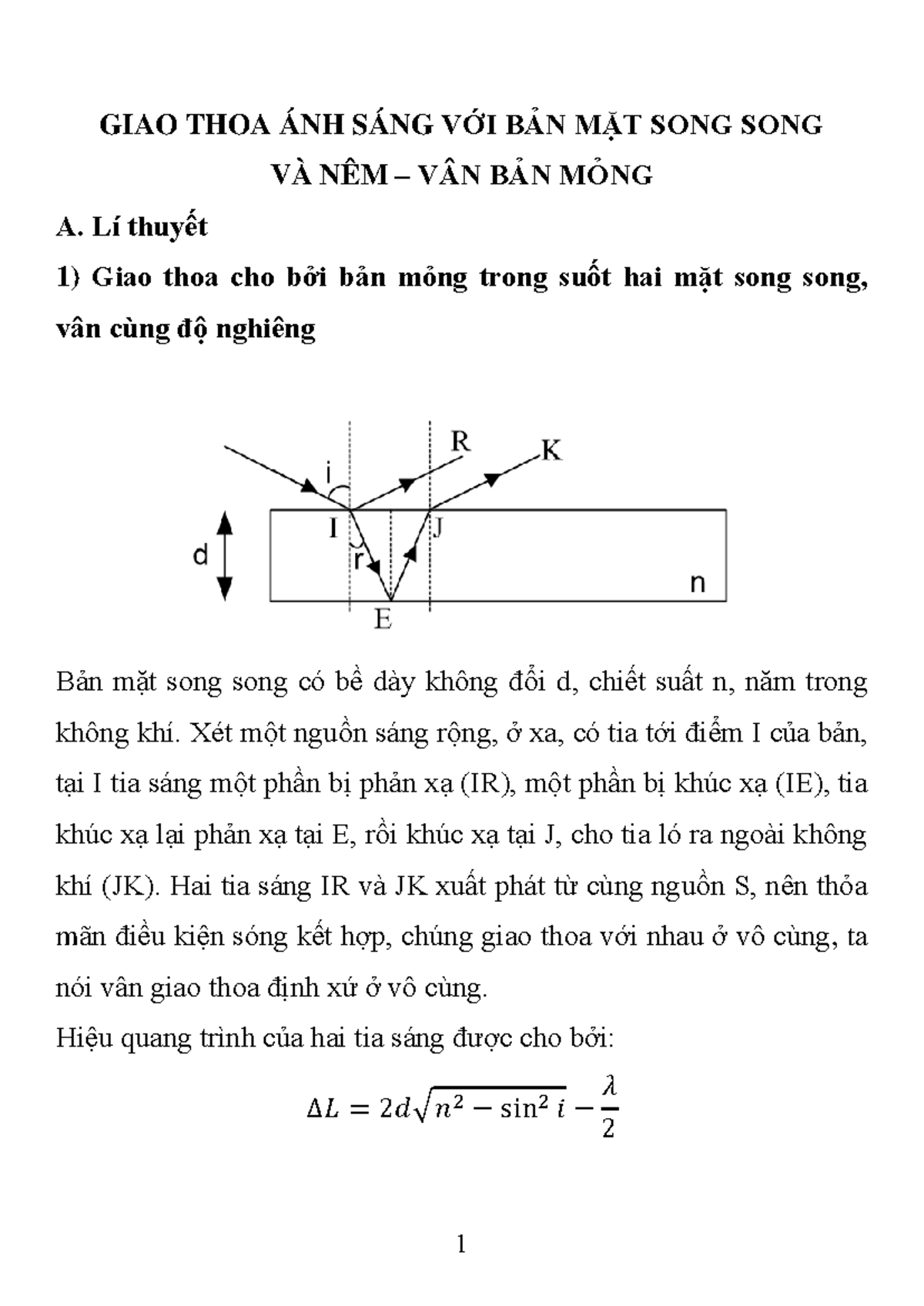 NÊM GIAO THOA VÀN BẢN MỎNG - LÝ THUYẾT VÀ BÀI TẬP - Document Preview