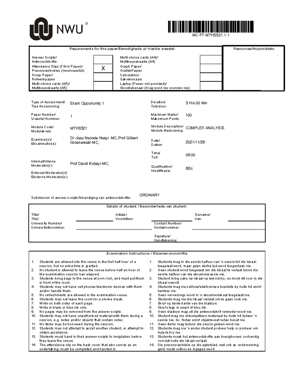 Mc mths321 nov 2021 - 1st opp exam for the year 2021 - Requirements for ...