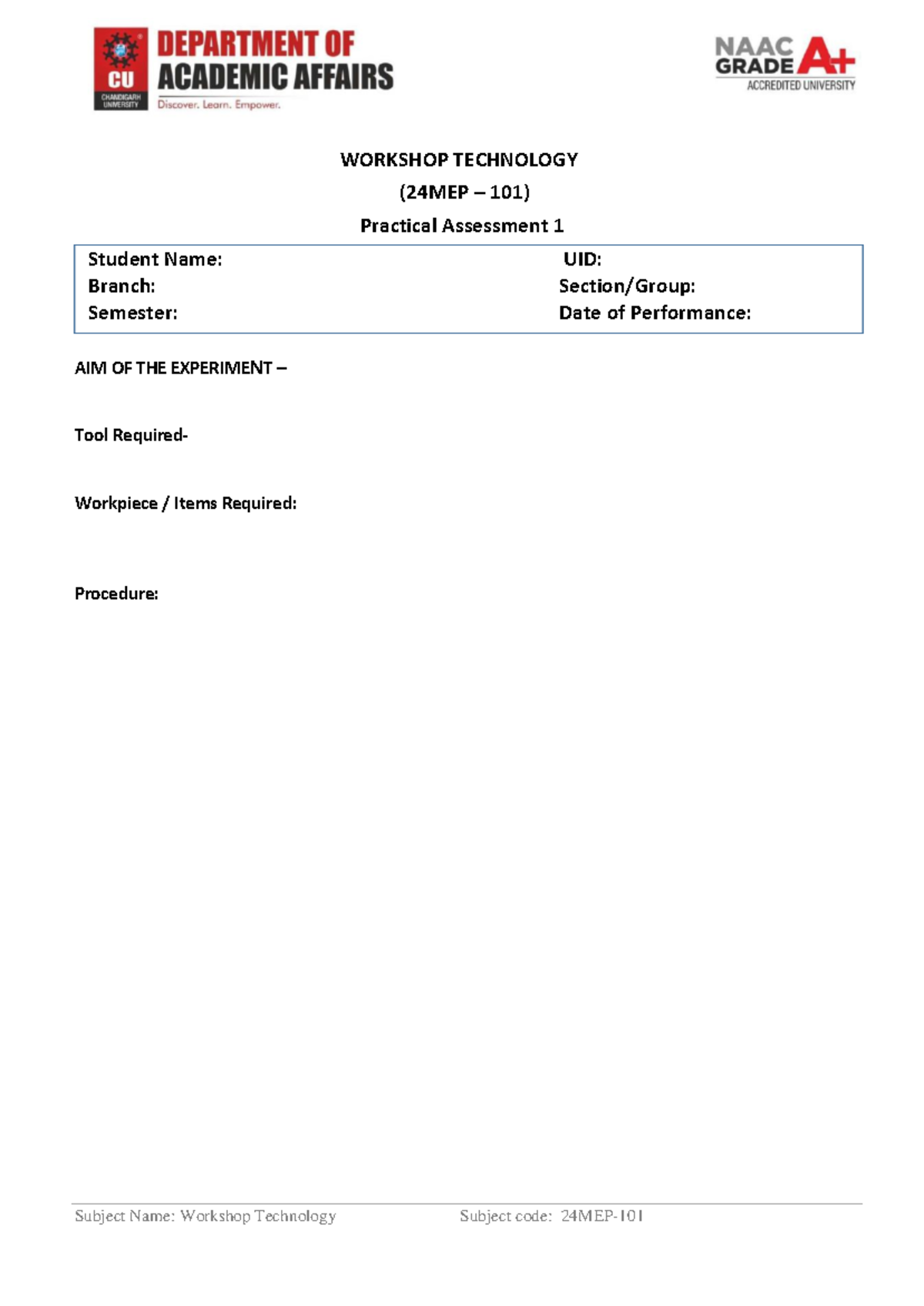 WT Practical Assessment 1 Worksheet Format - Be-Cse - Subject Name ...