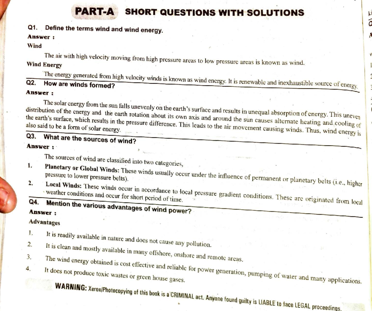 NCES UNIT-4: Key Concepts and Solutions for Wind Energy Exam - Studocu