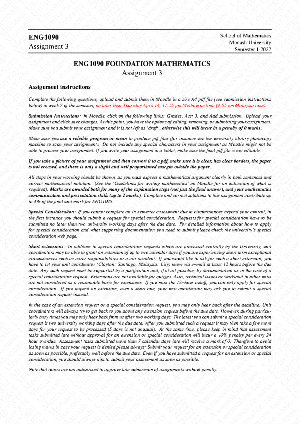 ENG1090 Assignment 3: Foundation Mathematics Tasks for Submission - Studocu