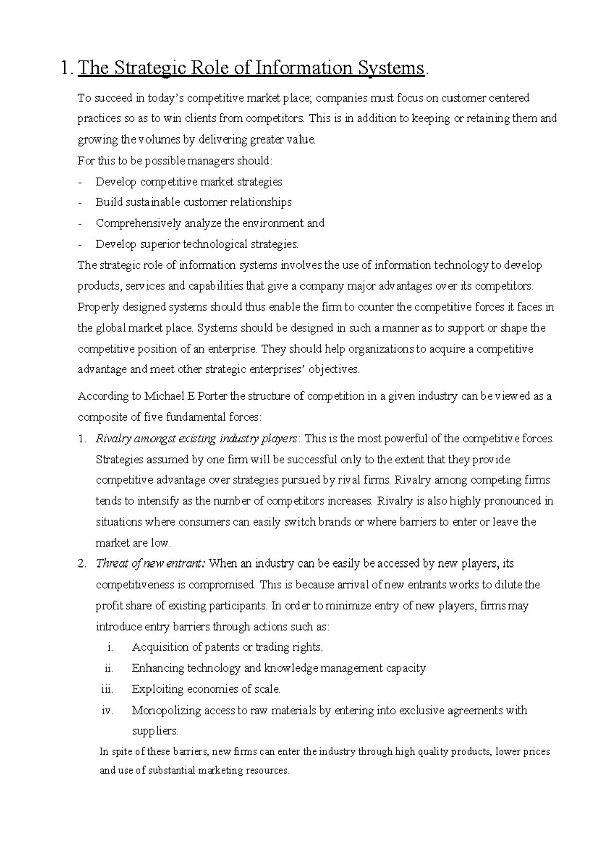 The Strategic Role of Information Systems - 1. The Strategic Role of ...