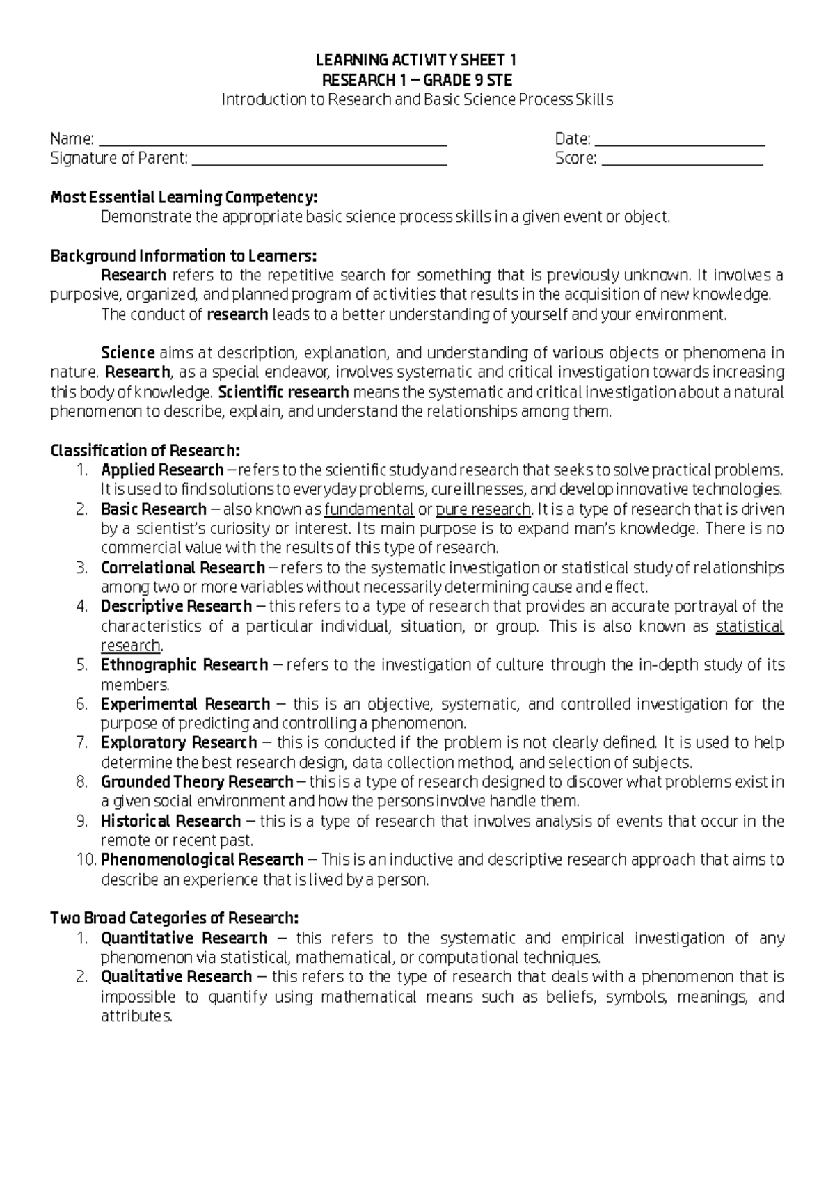 LAS Q1 Research 1 - Understanding Basic Science and Research Skills ...