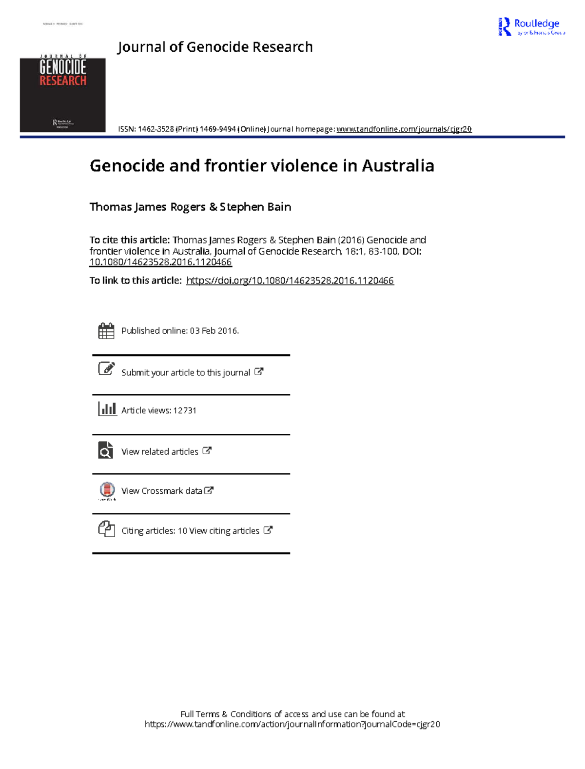 Genocide and Frontier Violence in Australia: A Critical Review (GEN 101 ...