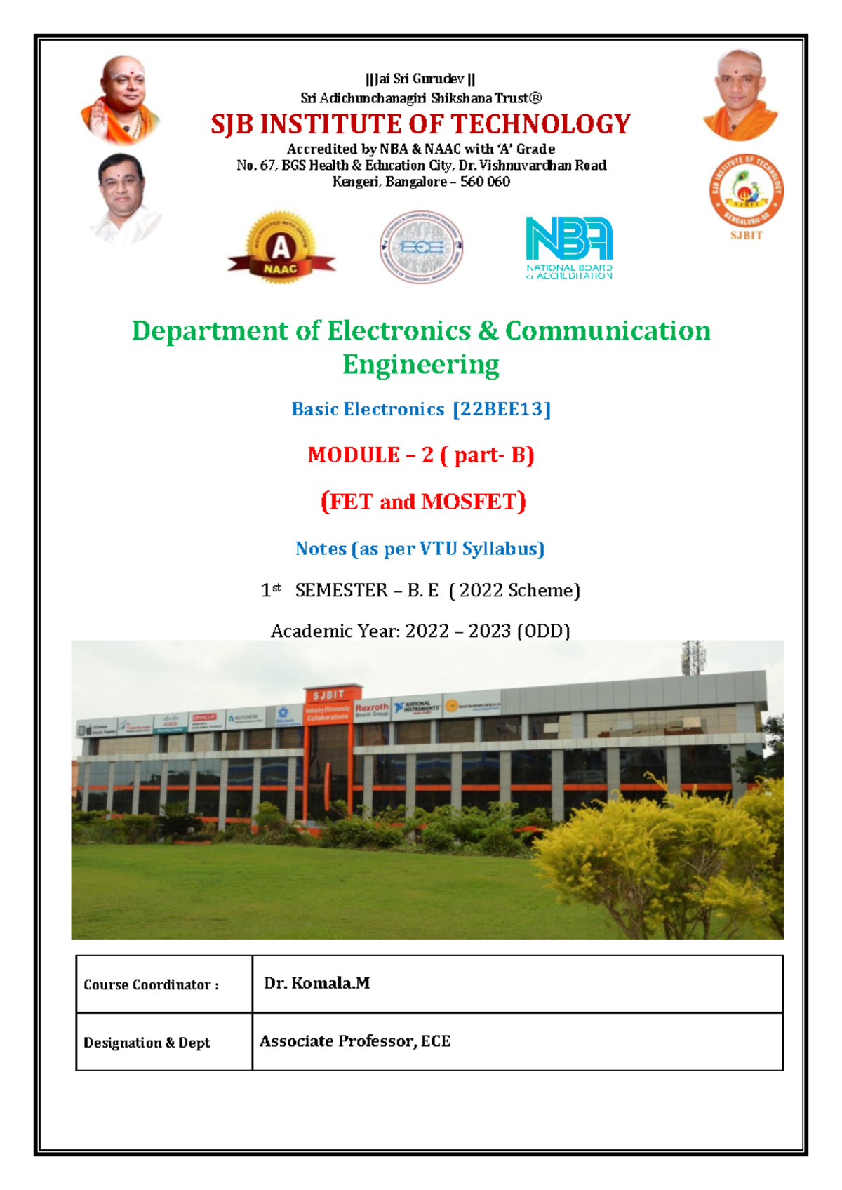 Basic Electronics [22BEE13] - Module 2: FET & MOSFET Notes for 1st Sem ...