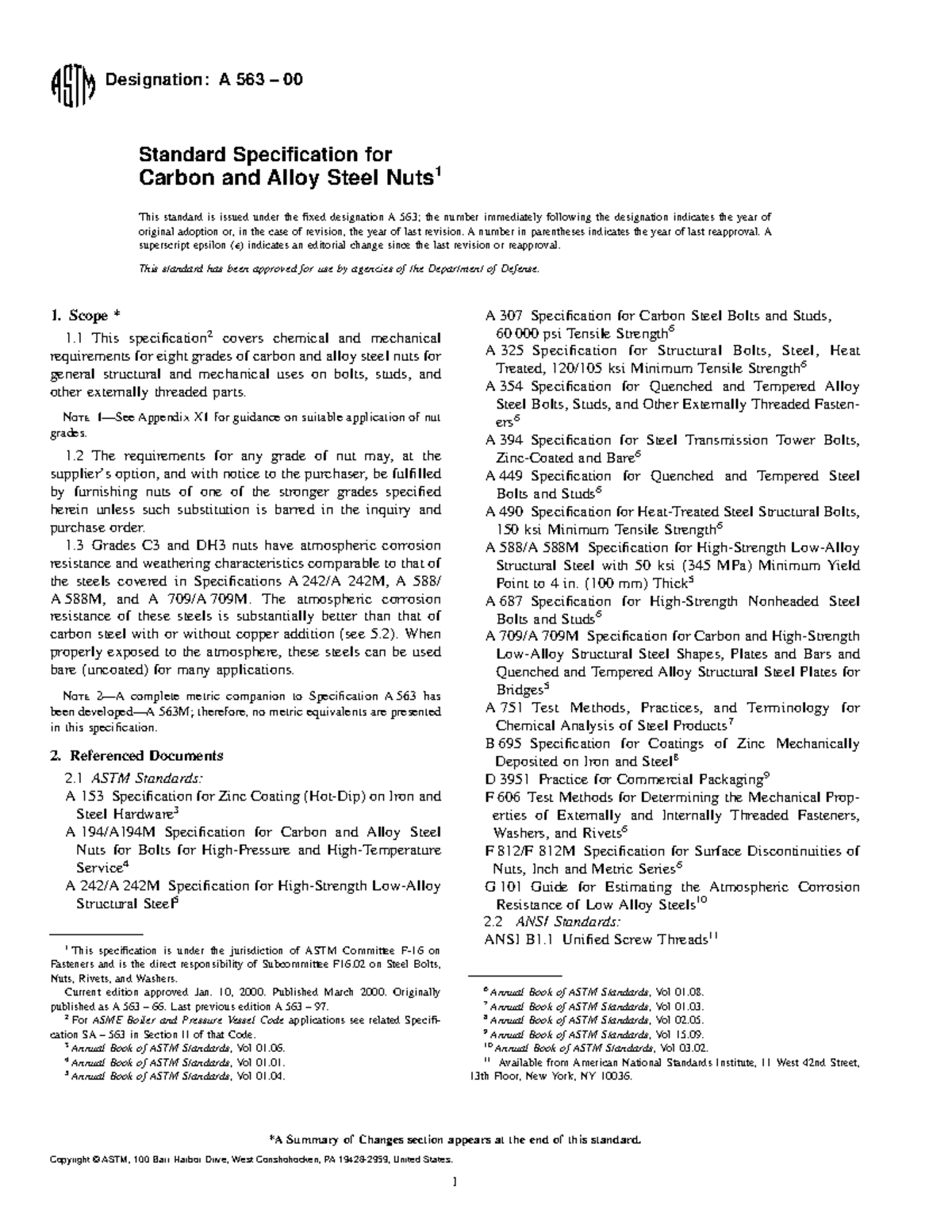 A563 Specification for Carbon and Alloy Steel Nuts - Studocu