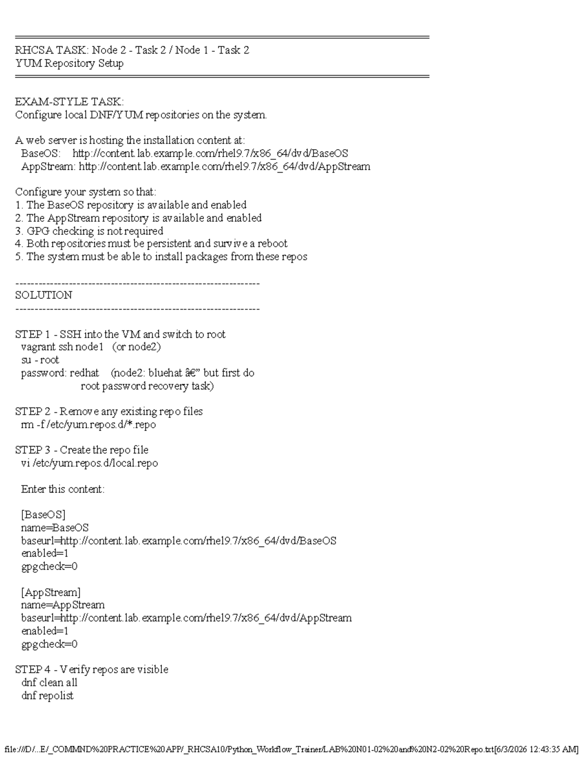 RHCSA LAB N01-02: YUM Repository Setup and Configuration - Studocu