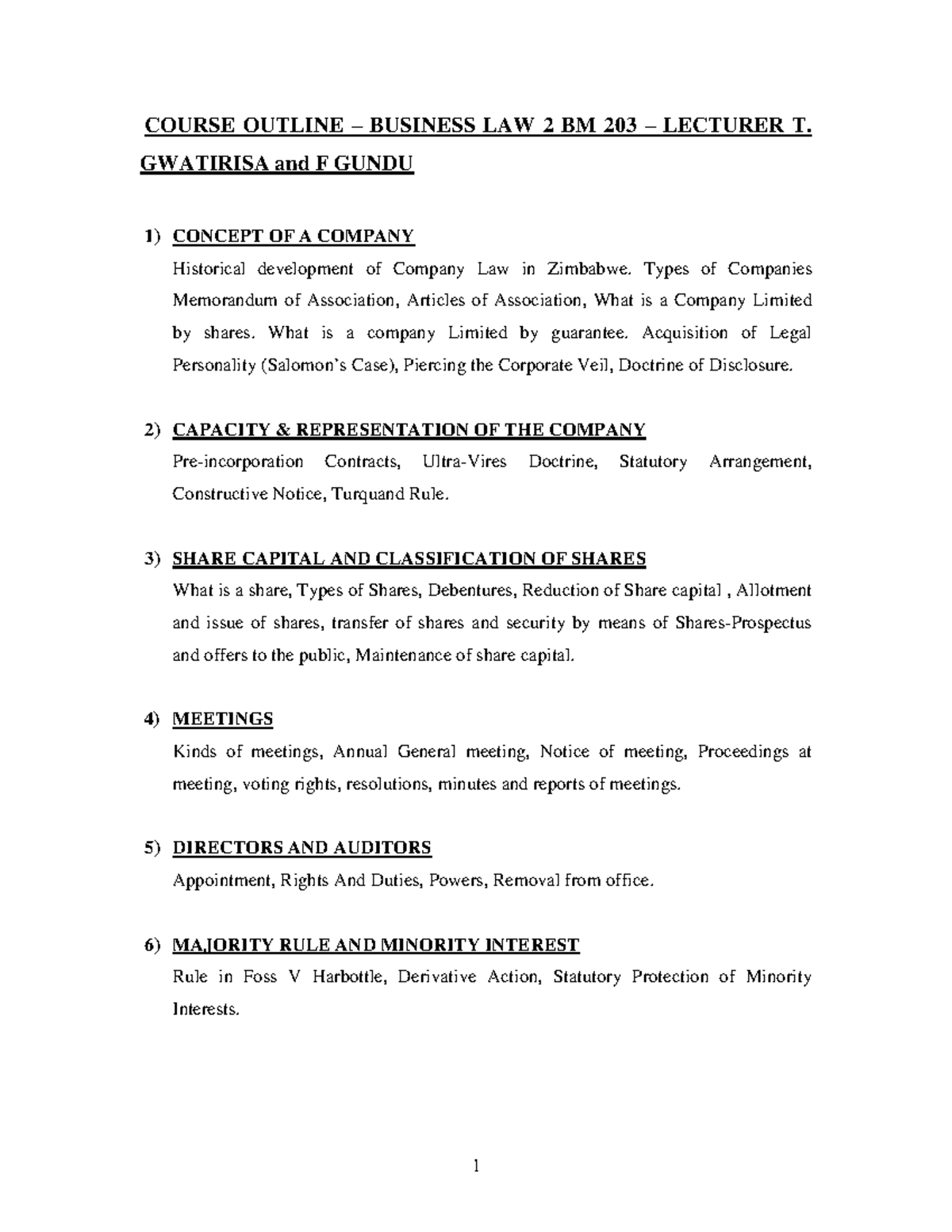 Business Law 2 (BM 203) Course Outline and Key Concepts - Studocu