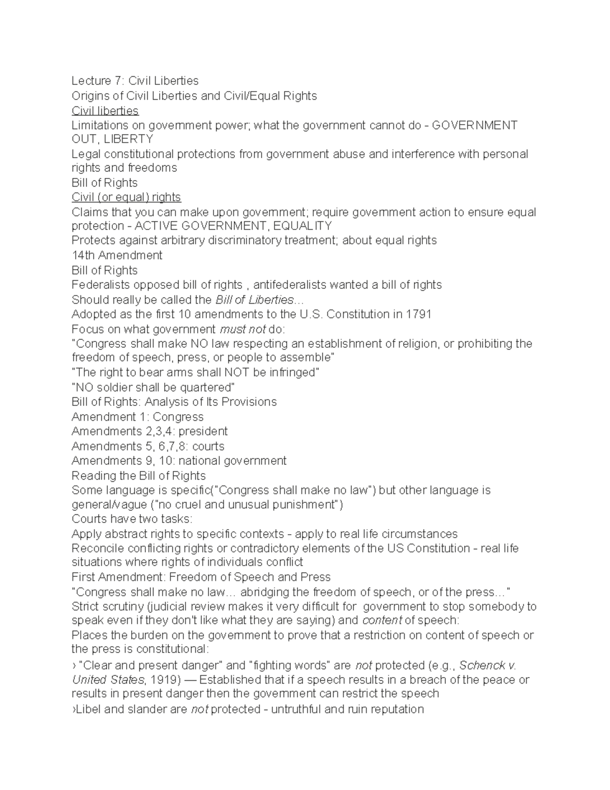 Civil Liberties Lecture Notes: Origins, Rights, and Limitations - Studocu
