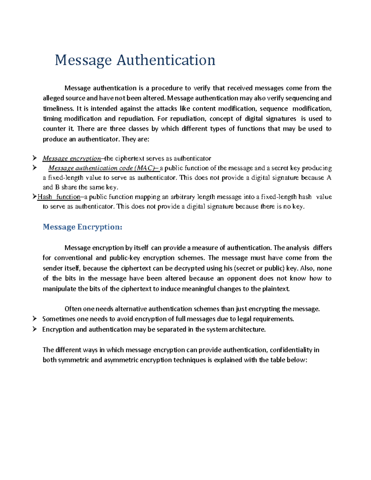 CNS-UNIT III: Message Authentication Techniques and Requirements - Studocu