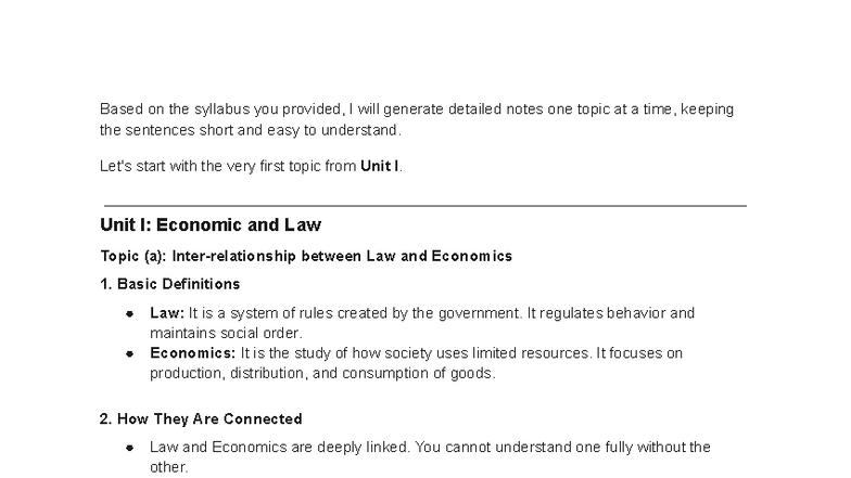 Unit I: Economic and Law Overview and Key Concepts - Studocu