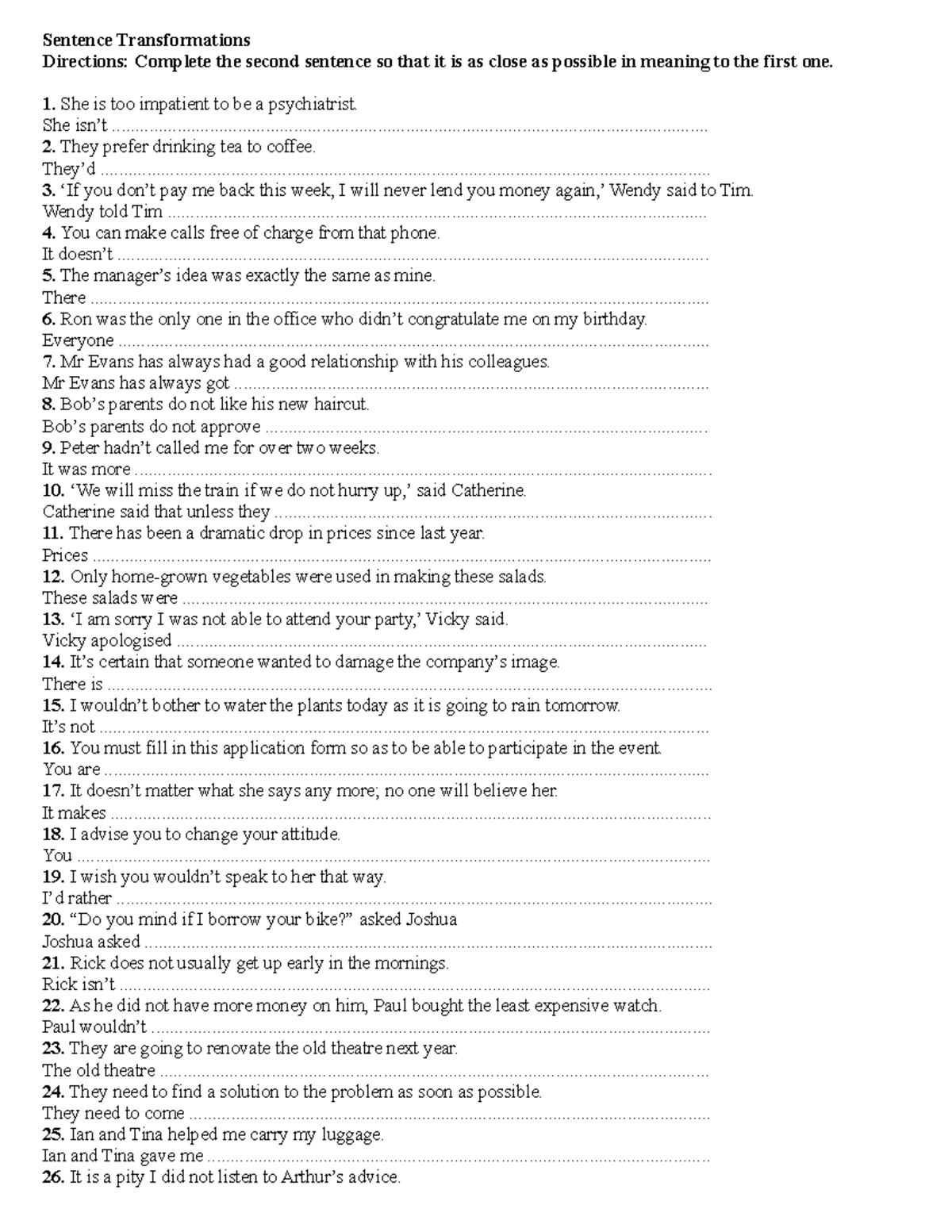 Chuyên đề Lexico-Grammar: Sentence Transformations & Multiple Choice ...