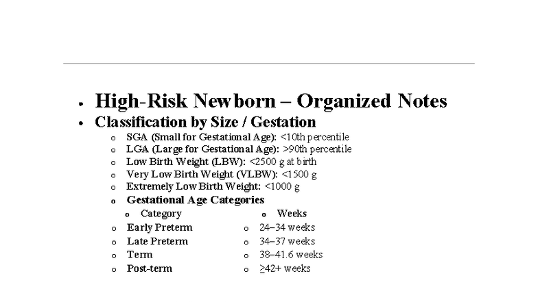 High-Risk Newborns: Comprehensive Notes on Prematurity and Care - Studocu