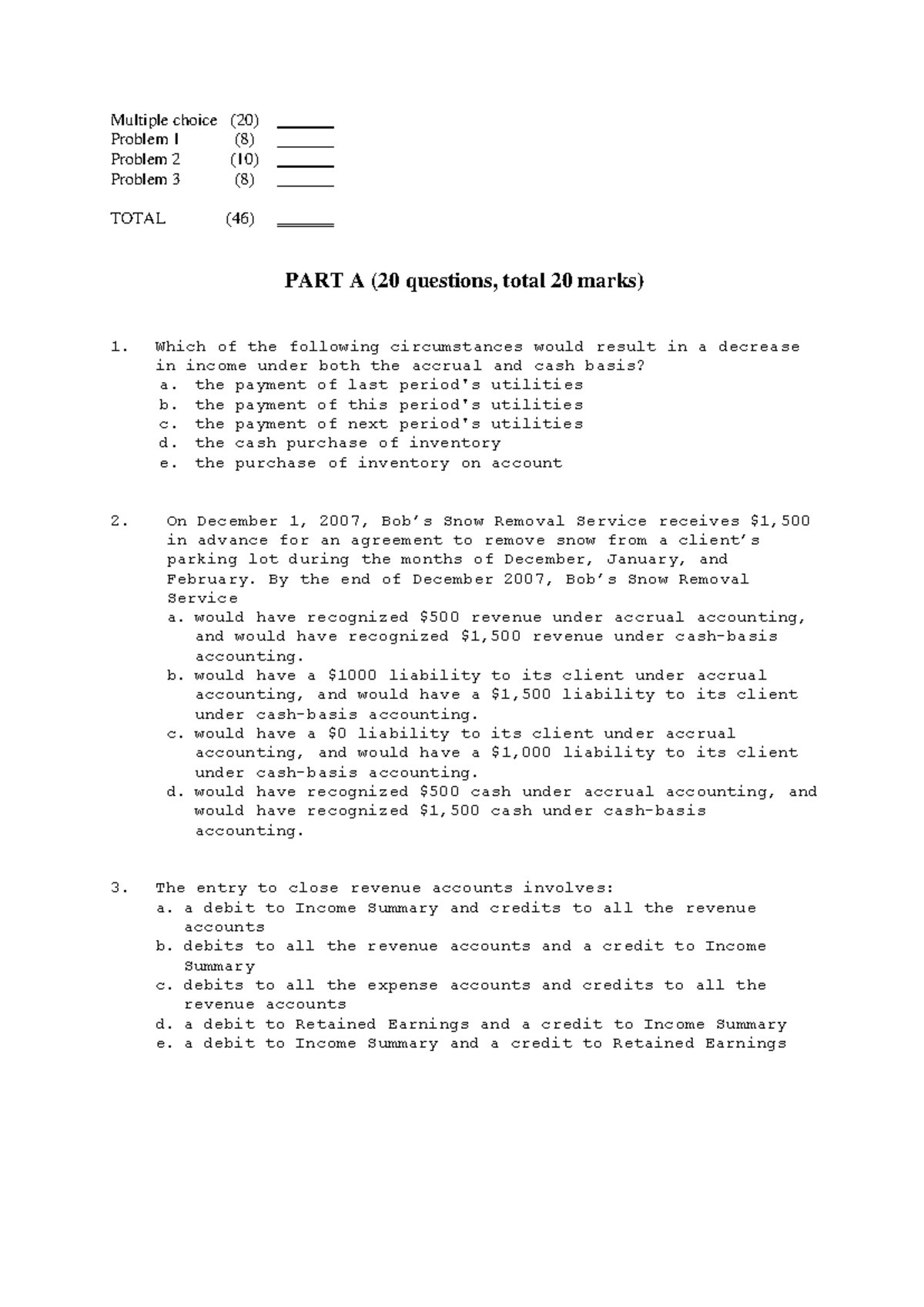 Midterm 2014, questions - Multiple choice Problem 1 Problem 2 Problem 3 ...