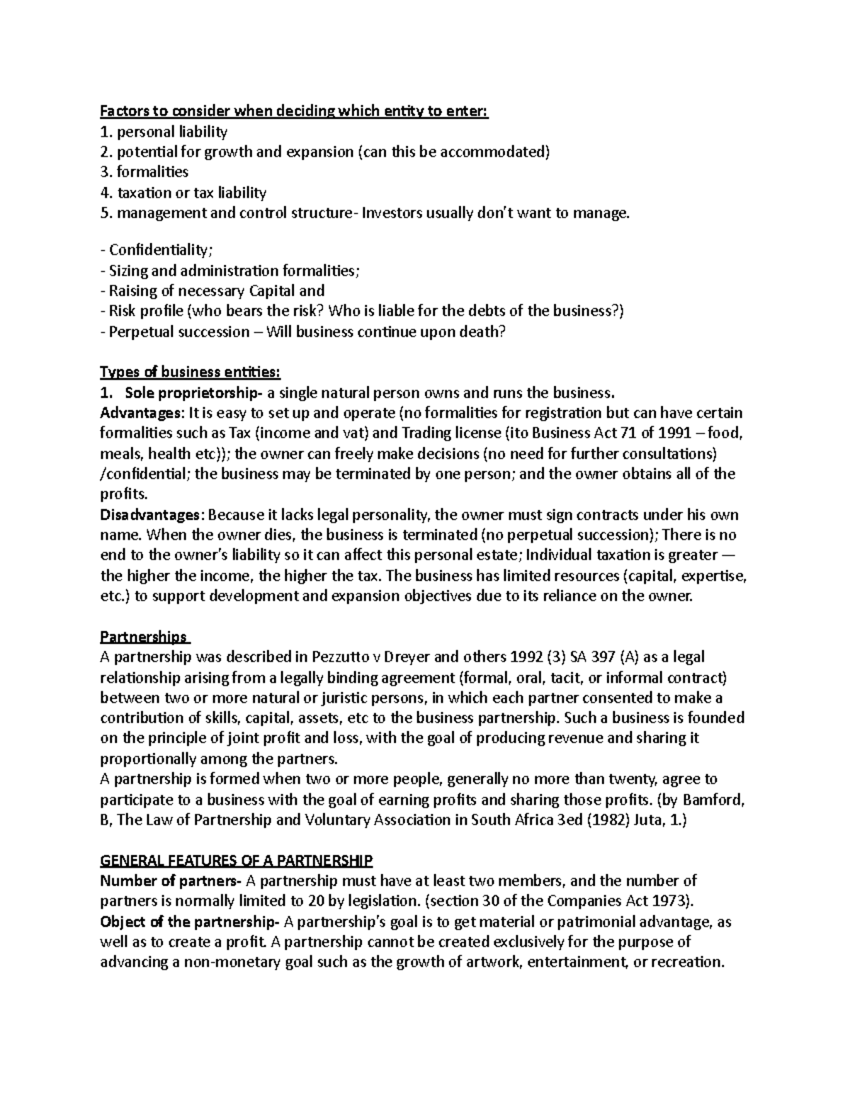 Partnership Overview: Key Considerations and Features - NOTES - Studocu