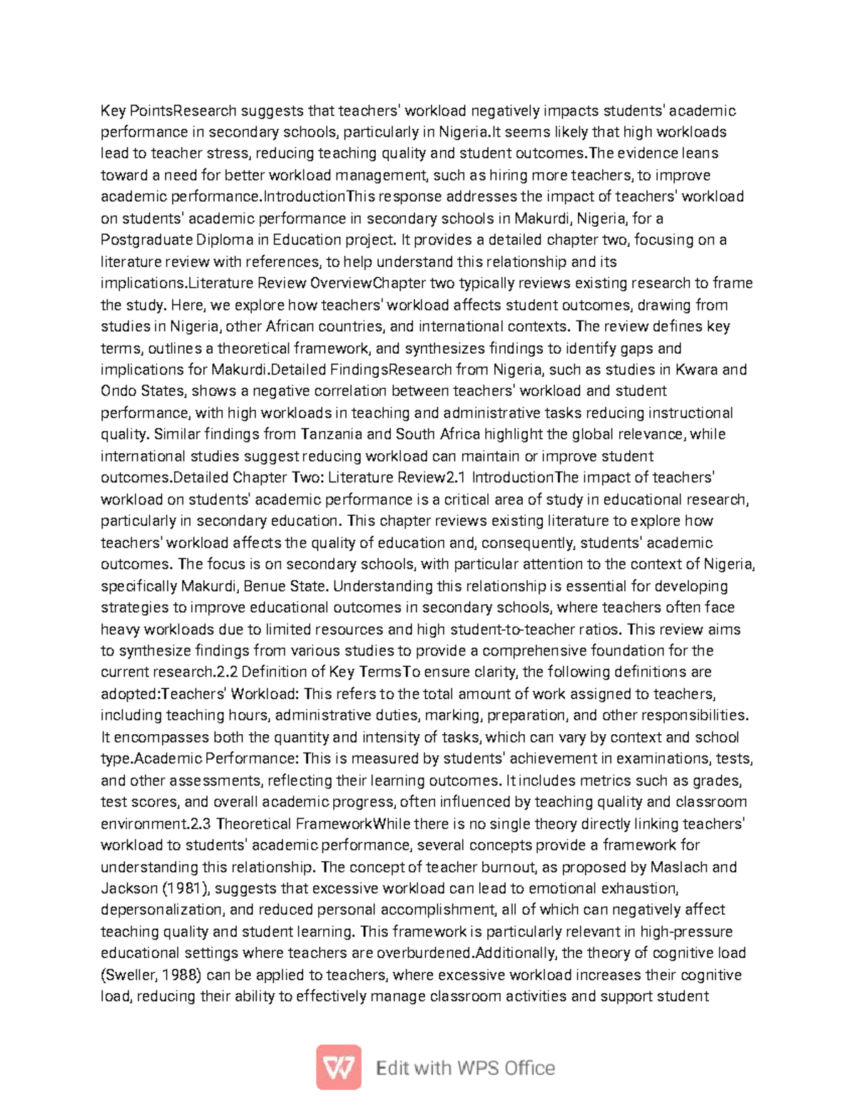Impact of Workload on Academic Performance in Secondary Schools (PGD ...